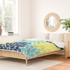 Navy Yellow Aqua Flower Pattern, Floral Pattern, Flower Petals, Flower Burst Duvet Cover Gallery Image 2