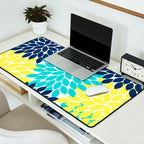 Navy Yellow Aqua Flower Pattern, Floral Pattern, Flower Petals, Flower Burst Desk Mat Gallery Image 2