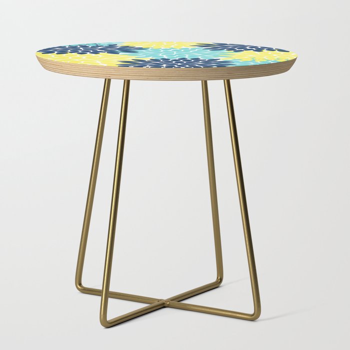Navy Yellow Aqua Flower Pattern, Floral Pattern, Flower Petals, Flower Burst Side Table Gallery Image 1