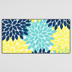 Navy Yellow Aqua Flower Pattern, Floral Pattern, Flower Petals, Flower Burst Desk Mat Gallery Image 3