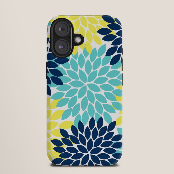 Navy Yellow Aqua Flower Pattern, Floral Pattern, Flower Petals, Flower Burst iPhone Case Gallery Image 9