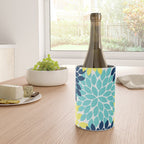 Navy Yellow Aqua Flower Pattern, Floral Pattern, Flower Petals, Flower Burst Wine Chiller Gallery Image 4