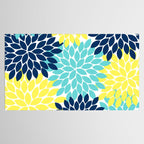 Navy Yellow Aqua Flower Pattern, Floral Pattern, Flower Petals, Flower Burst Tablecloth Gallery Image 2