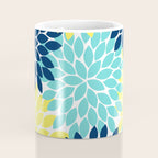 Navy Yellow Aqua Flower Pattern, Floral Pattern, Flower Petals, Flower Burst Coffee Mug Gallery Image 4