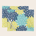 Navy Yellow Aqua Flower Pattern, Floral Pattern, Flower Petals, Flower Burst Placemat Gallery Image 1
