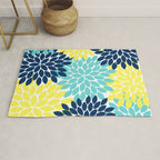 Navy Yellow Aqua Flower Pattern, Floral Pattern, Flower Petals, Flower Burst Rug Gallery Image 1
