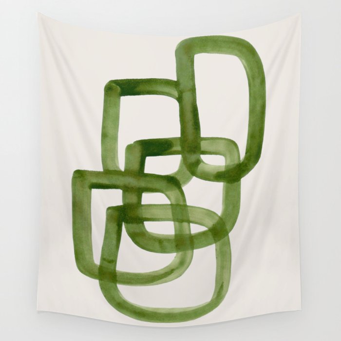 EnShape by Ejaaz Haniff 'Algae Bloom' Green Mid Century Modern Minimal Minimalist Watercolor Abstract Funky Fun Style Wall Tapestry Gallery Image 4