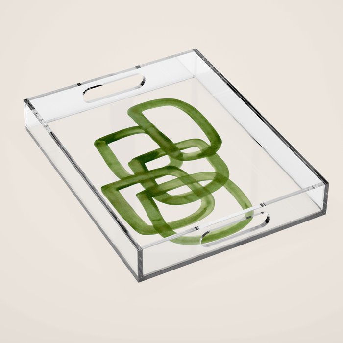 EnShape by Ejaaz Haniff 'Algae Bloom' Green Mid Century Modern Minimal Minimalist Watercolor Abstract Funky Fun Style Acrylic Tray Gallery Image 1