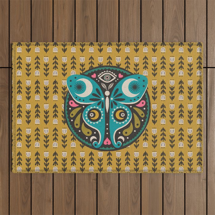 Luna Moth - Gold Outdoor Rug Gallery Image 1