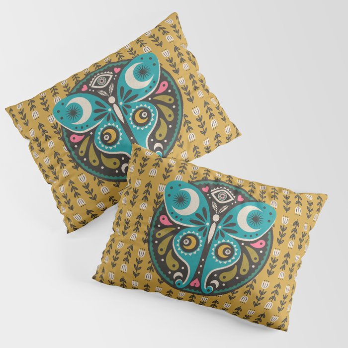 Luna Moth - Gold Pillow Sham Gallery Image 1