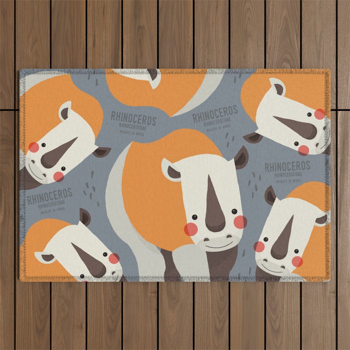 Rhinoceros, Wildlife of Africa Outdoor Rug Gallery Image 1