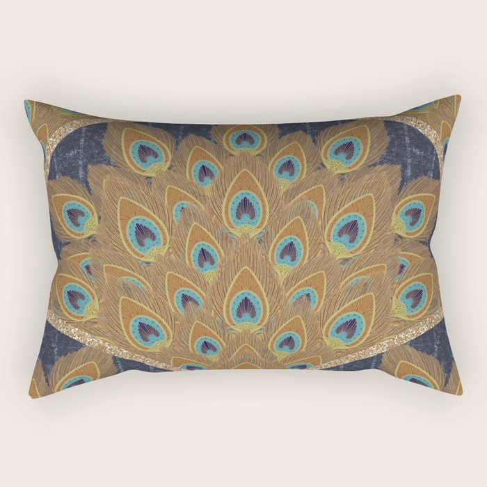 Peacock Art Deco Rectangular Pillow Gallery Image 2