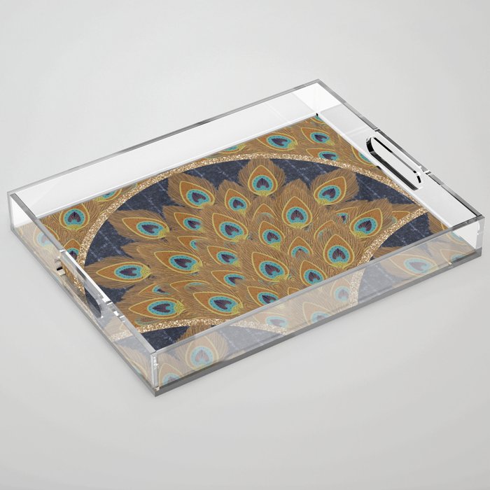 Peacock Art Deco Acrylic Tray Gallery Image 1