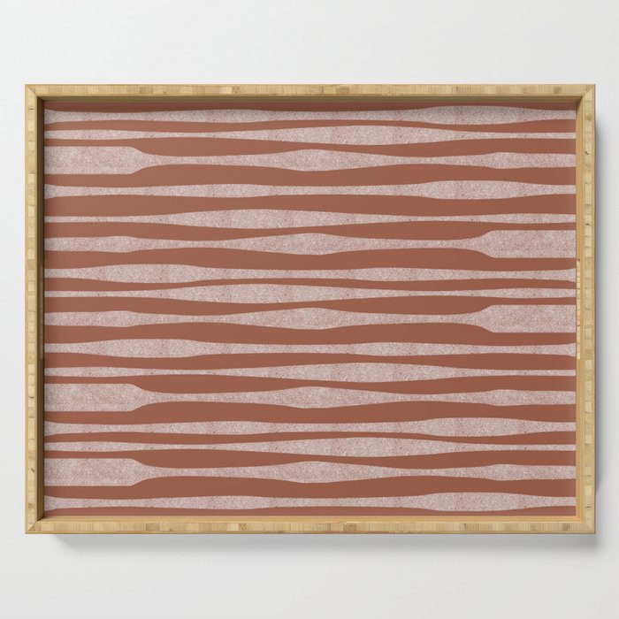 Riverbed Stripes Textured Stripe Pattern in Baked Clay Serving Tray Gallery Image 1