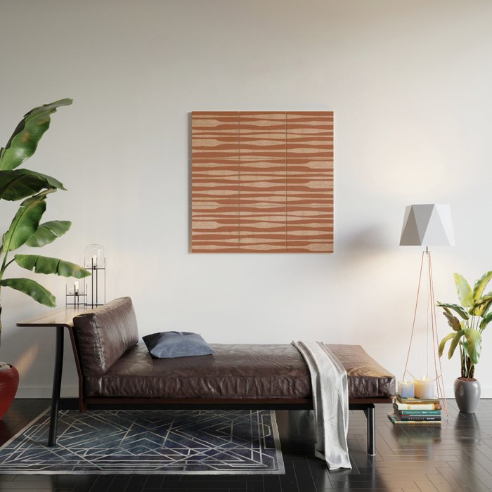Riverbed Stripes Textured Stripe Pattern in Baked Clay Wood Wall Art Gallery Image 2