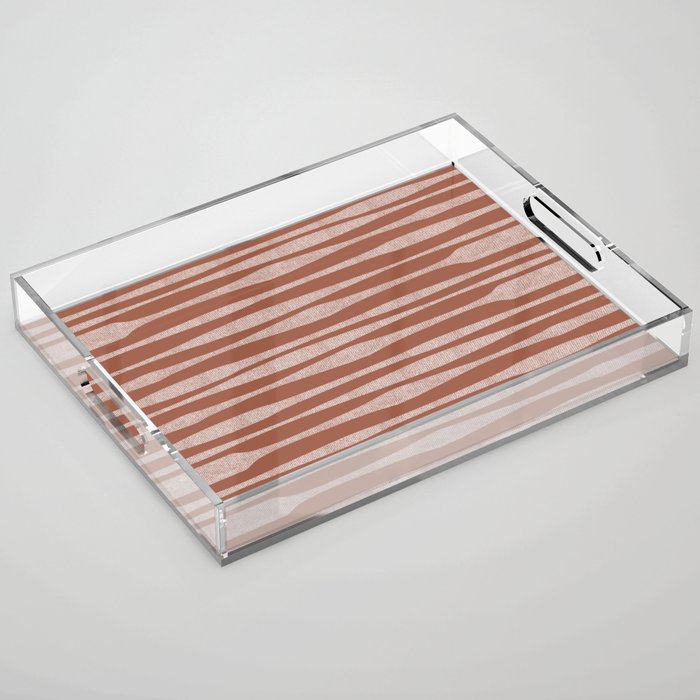 Riverbed Stripes Textured Stripe Pattern in Baked Clay Acrylic Tray Gallery Image 1