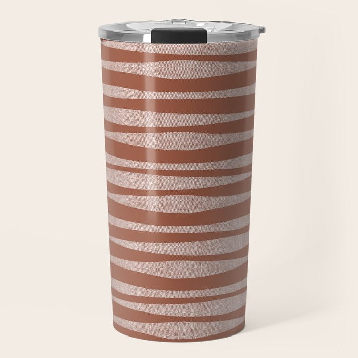Riverbed Stripes Textured Stripe Pattern in Baked Clay Travel Mug Gallery Image 1