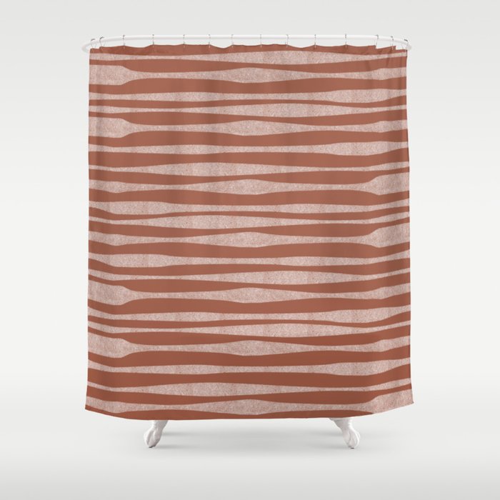 Riverbed Stripes Textured Stripe Pattern in Baked Clay Shower Curtain Gallery Image 1