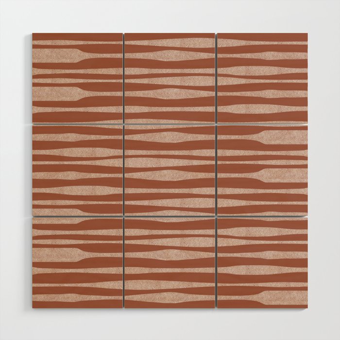 Riverbed Stripes Textured Stripe Pattern in Baked Clay Wood Wall Art Gallery Image 1