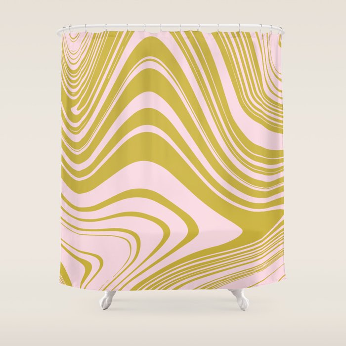swirly groovy marble chartreuse and soft pink Shower Curtain Gallery Image 1