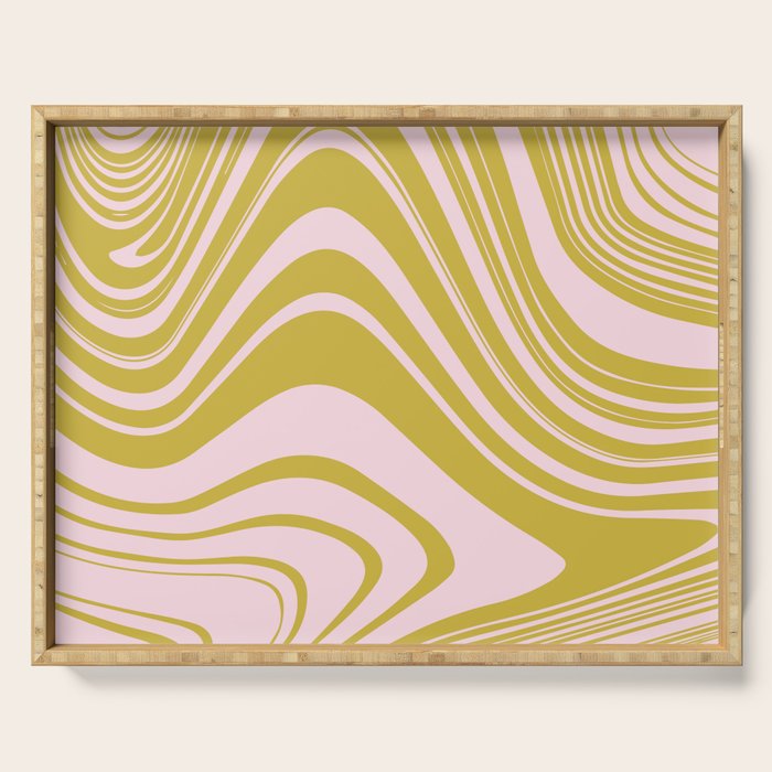 swirly groovy marble chartreuse and soft pink Serving Tray Gallery Image 1