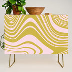 swirly groovy marble chartreuse and soft pink Credenza Gallery Image 1