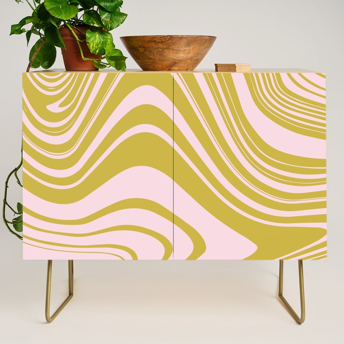 swirly groovy marble chartreuse and soft pink Credenza Gallery Image 1