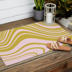 swirly groovy marble chartreuse and soft pink Outdoor Rug Gallery Image 2