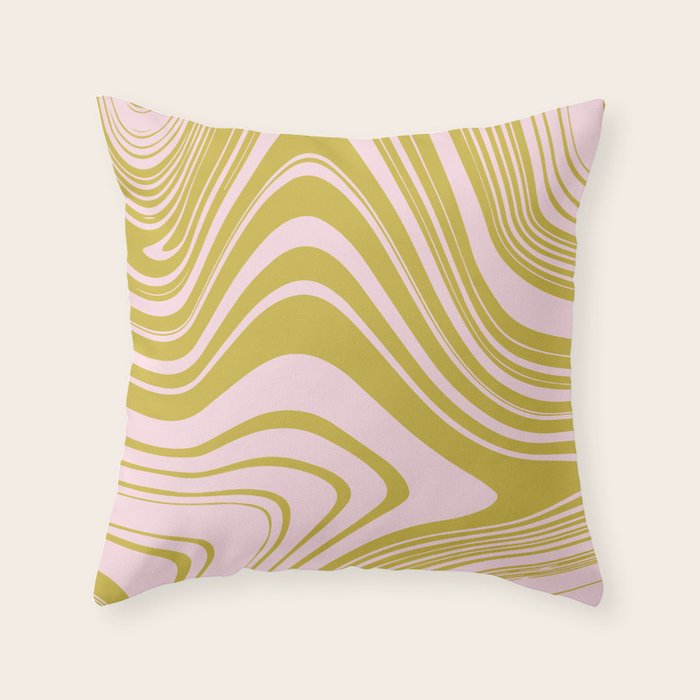swirly groovy marble chartreuse and soft pink Throw Pillow Gallery Image 6