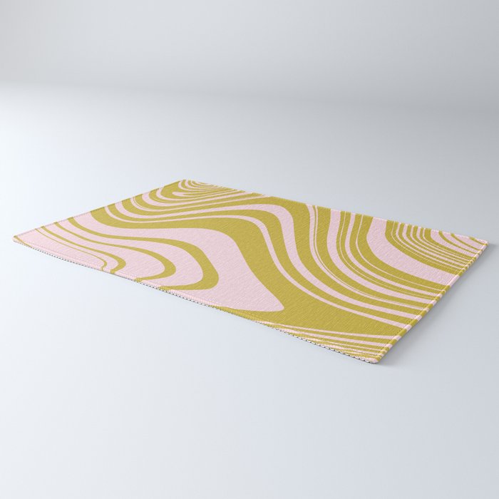 swirly groovy marble chartreuse and soft pink Rug Gallery Image 3
