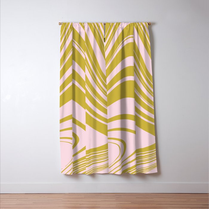 swirly groovy marble chartreuse and soft pink Window Curtain Gallery Image 3