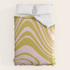 swirly groovy marble chartreuse and soft pink Comforter Gallery Image 6