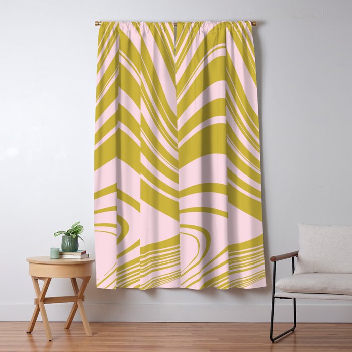 swirly groovy marble chartreuse and soft pink Window Curtain Gallery Image 5