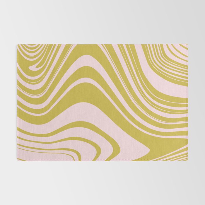 swirly groovy marble chartreuse and soft pink Rug Gallery Image 2