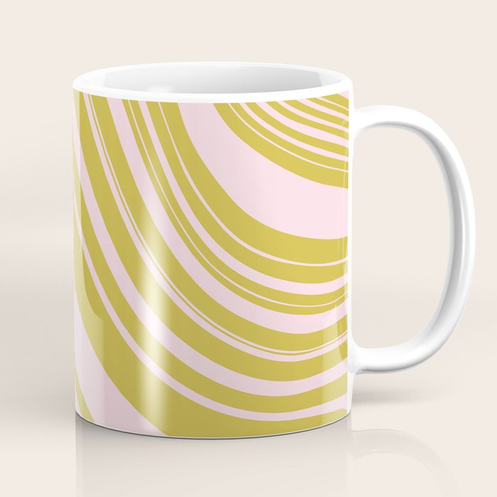 swirly groovy marble chartreuse and soft pink Coffee Mug Gallery Image 1