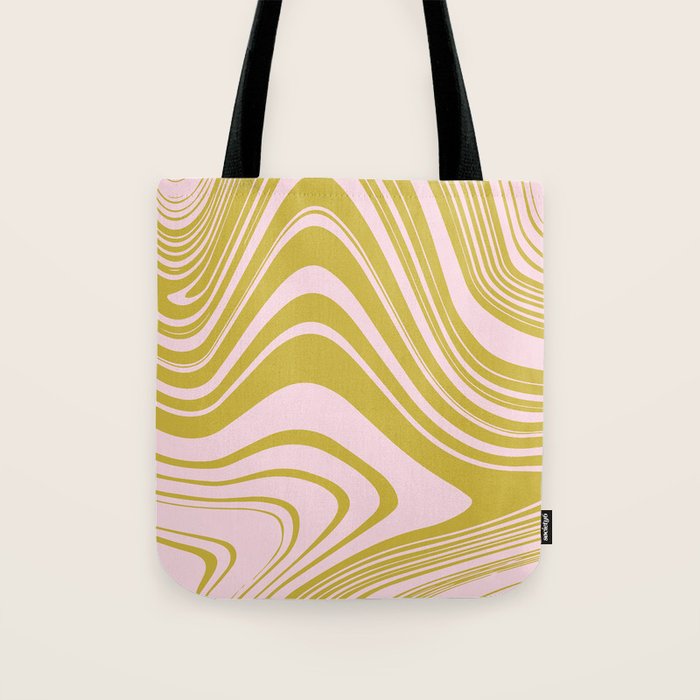 swirly groovy marble chartreuse and soft pink Tote Bag Gallery Image 1