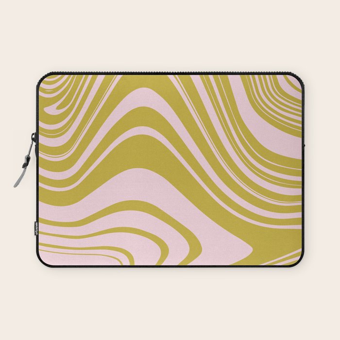 swirly groovy marble chartreuse and soft pink Laptop Sleeve Gallery Image 1