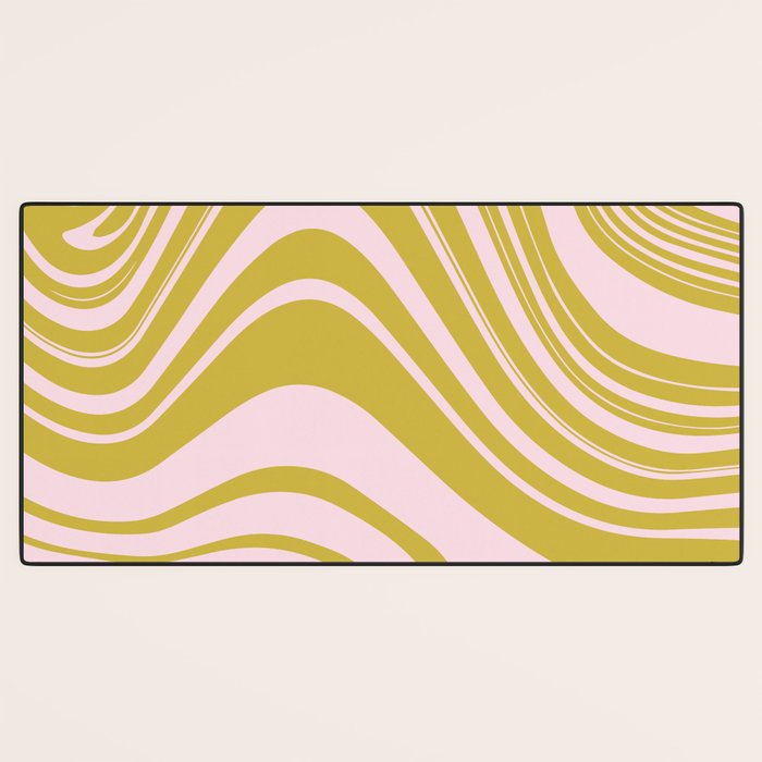 swirly groovy marble chartreuse and soft pink Desk Mat Gallery Image 3