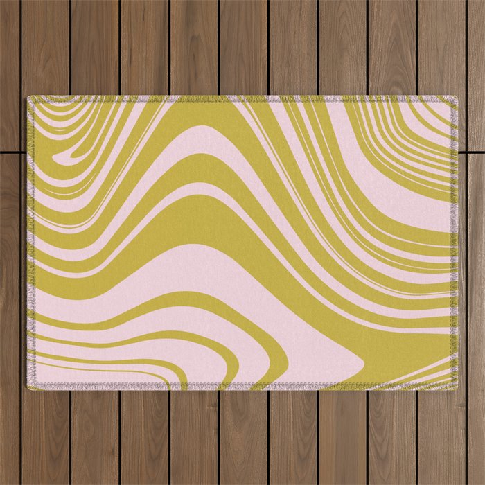 swirly groovy marble chartreuse and soft pink Outdoor Rug Gallery Image 1