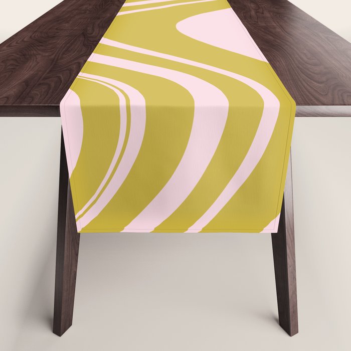 swirly groovy marble chartreuse and soft pink Table Runner Gallery Image 1