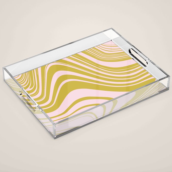 swirly groovy marble chartreuse and soft pink Acrylic Tray Gallery Image 1
