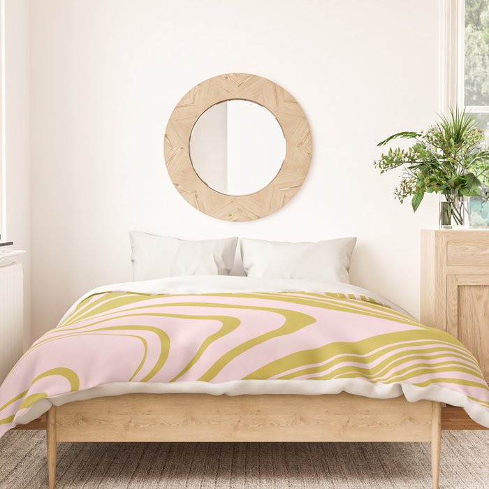 swirly groovy marble chartreuse and soft pink Duvet Cover Gallery Image 3