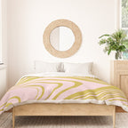 swirly groovy marble chartreuse and soft pink Duvet Cover Gallery Image 3