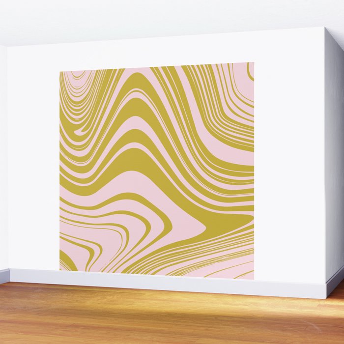 swirly groovy marble chartreuse and soft pink Wall Mural Gallery Image 2
