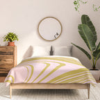 swirly groovy marble chartreuse and soft pink Comforter Gallery Image 3