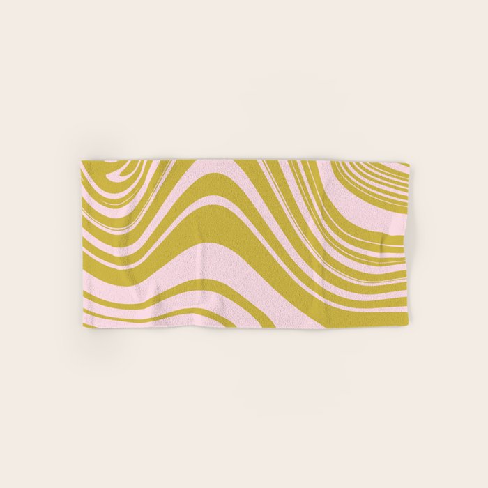 swirly groovy marble chartreuse and soft pink Bath Towel Gallery Image 1