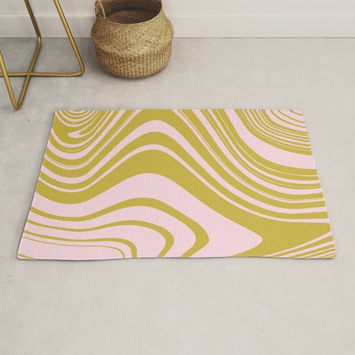 swirly groovy marble chartreuse and soft pink Rug Gallery Image 1