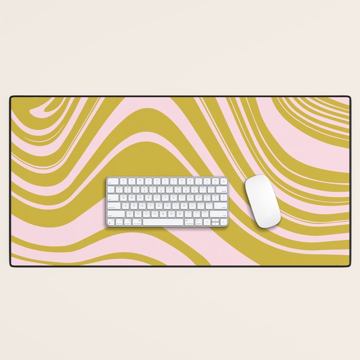 swirly groovy marble chartreuse and soft pink Desk Mat Gallery Image 1