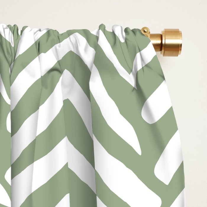 Boho, Abstract, Herringbone Pattern, Sage Green and White Window Curtain Gallery Image 2