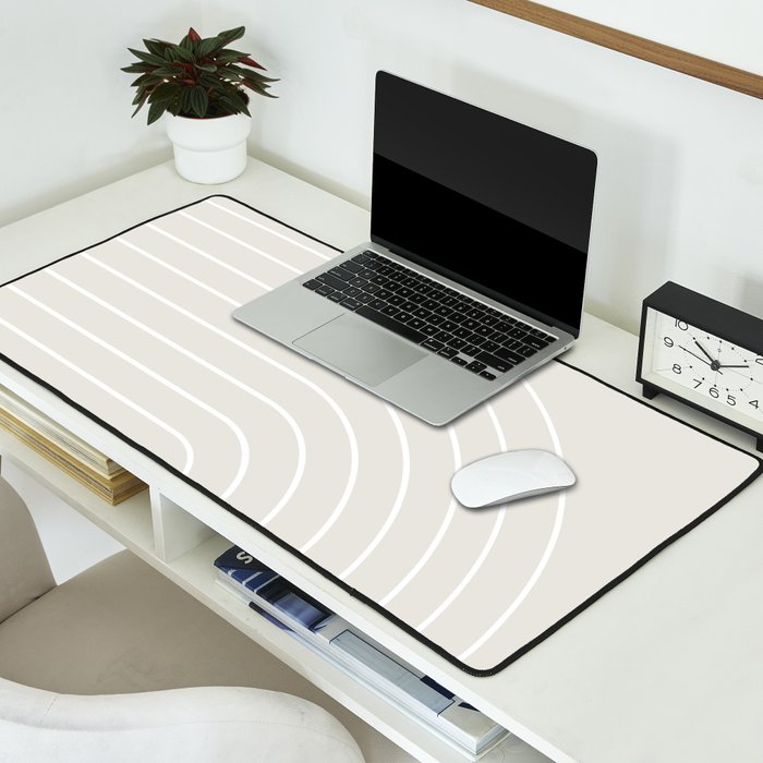 Minimal Arch II Natural Off White Modern Geometric Lines Desk Mat Gallery Image 2